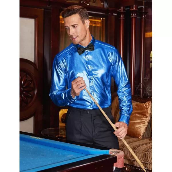 COOFANDY Men's Metallic Disco Shiny Slim Fit Long Sleeve Button Down Nightclub Party Shirts Christmas Shirt