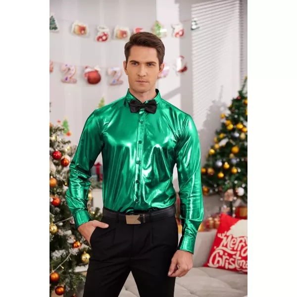 COOFANDY Men's Metallic Disco Shiny Slim Fit Long Sleeve Button Down Nightclub Party Shirts Christmas Shirt