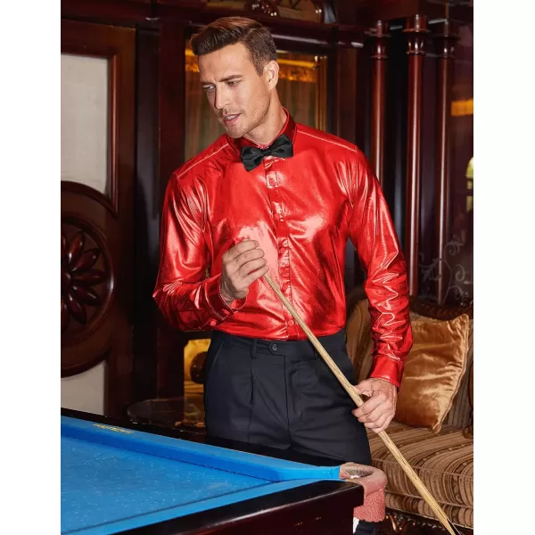 COOFANDY Men's Metallic Disco Shiny Slim Fit Long Sleeve Button Down Nightclub Party Shirts Christmas Shirt