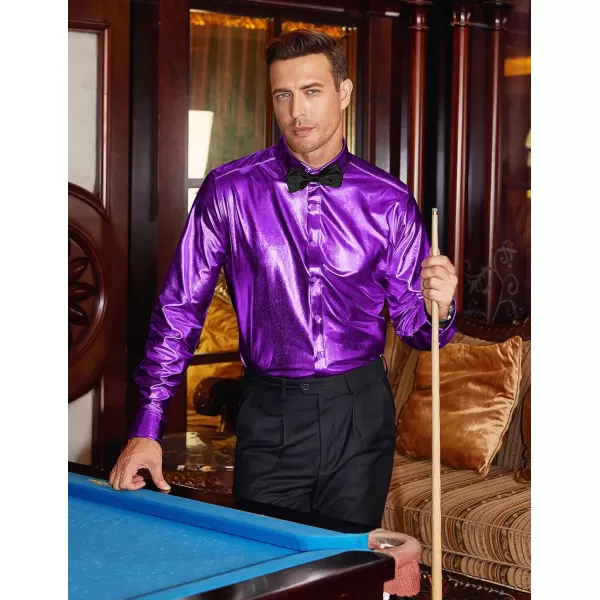 COOFANDY Men's Metallic Disco Shiny Slim Fit Long Sleeve Button Down Nightclub Party Shirts Christmas Shirt