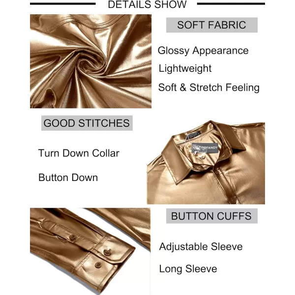 COOFANDY Men's Metallic Disco Shiny Slim Fit Long Sleeve Button Down Nightclub Party Shirts Christmas Shirt