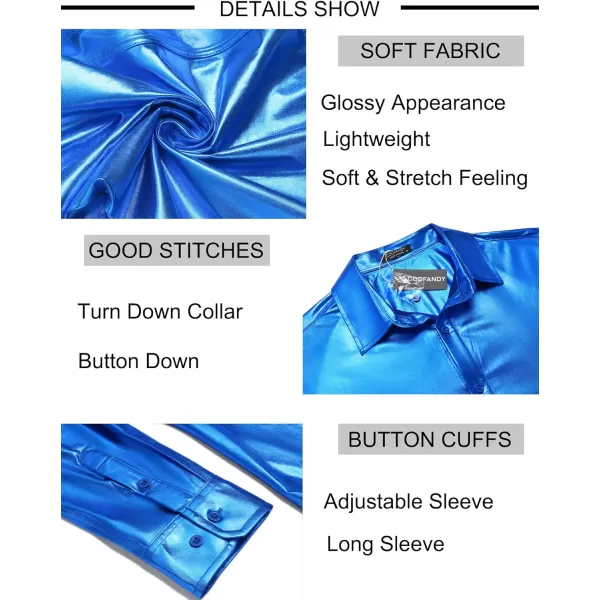 COOFANDY Men's Metallic Disco Shiny Slim Fit Long Sleeve Button Down Nightclub Party Shirts Christmas Shirt