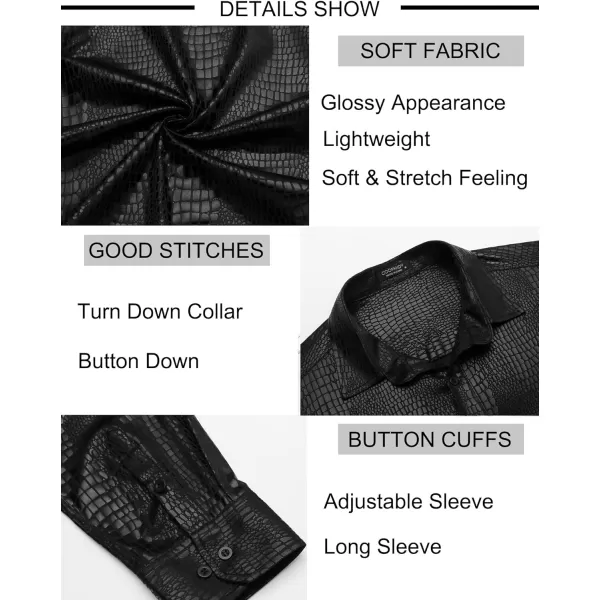 COOFANDY Men's Metallic Disco Shiny Slim Fit Long Sleeve Button Down Nightclub Party Shirts Christmas Shirt