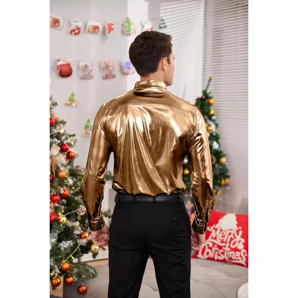 COOFANDY Men's Metallic Disco Shiny Slim Fit Long Sleeve Button Down Nightclub Party Shirts Christmas Shirt
