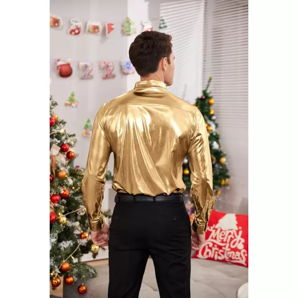 COOFANDY Men's Metallic Disco Shiny Slim Fit Long Sleeve Button Down Nightclub Party Shirts Christmas Shirt
