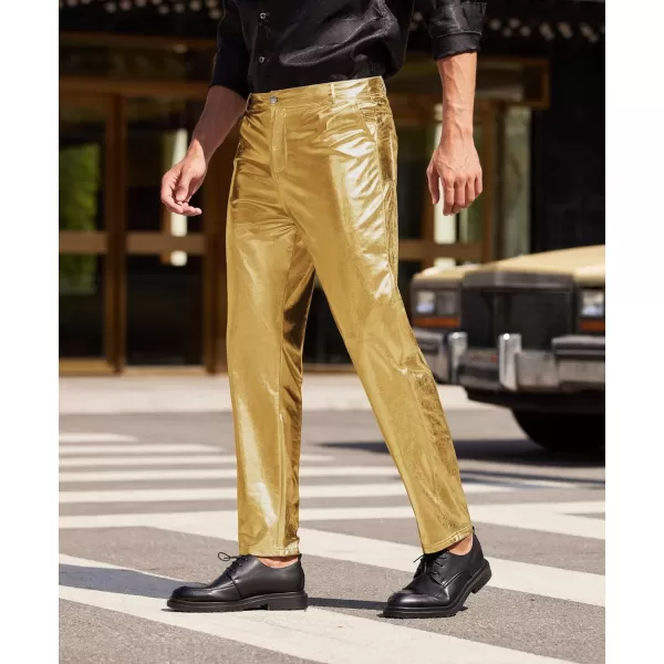 COOFANDY Mens Metallic Shiny Jeans 70‘s Party Dance Disco Nightclub Pants Straight Leg Trousers