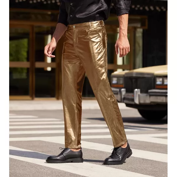 COOFANDY Mens Metallic Shiny Jeans 70‘s Party Dance Disco Nightclub Pants Straight Leg Trousers
