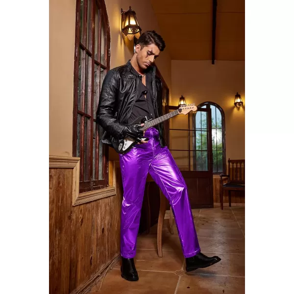 COOFANDY Mens Metallic Shiny Jeans 70‘s Party Dance Disco Nightclub Pants Straight Leg Trousers