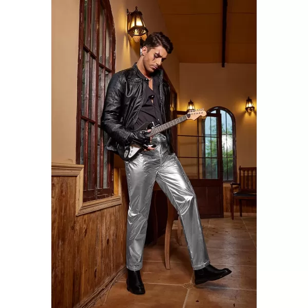 COOFANDY Mens Metallic Shiny Jeans 70‘s Party Dance Disco Nightclub Pants Straight Leg Trousers