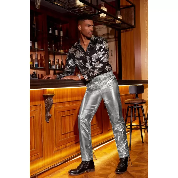 COOFANDY Mens Metallic Shiny Jeans 70‘s Party Dance Disco Nightclub Pants Straight Leg Trousers