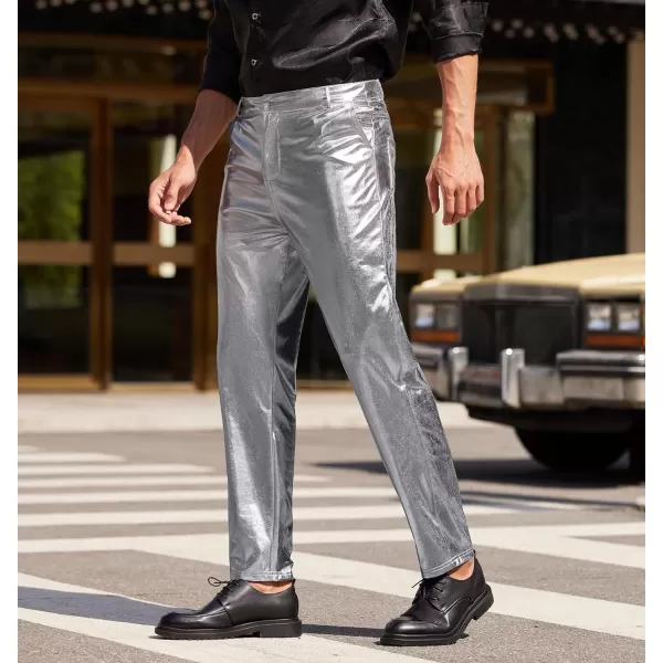 COOFANDY Mens Metallic Shiny Jeans 70‘s Party Dance Disco Nightclub Pants Straight Leg Trousers