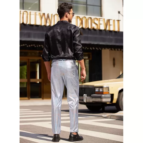 COOFANDY Mens Metallic Shiny Jeans 70‘s Party Dance Disco Nightclub Pants Straight Leg Trousers