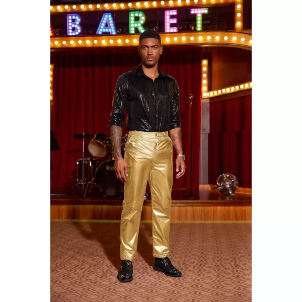COOFANDY Mens Metallic Shiny Jeans 70‘s Party Dance Disco Nightclub Pants Straight Leg Trousers