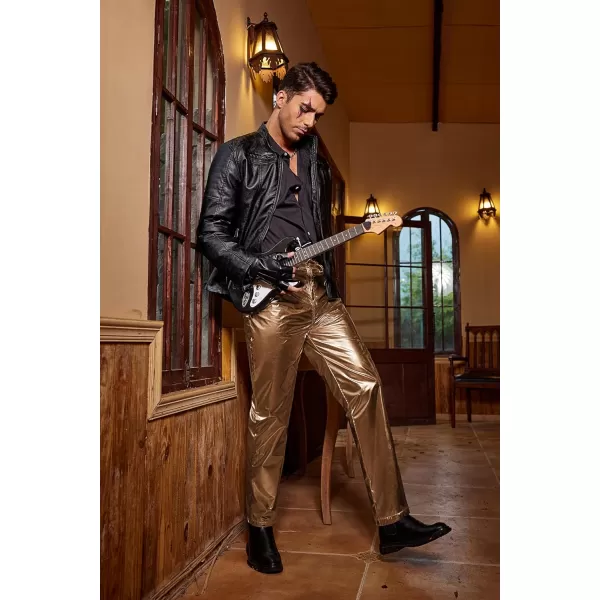 COOFANDY Mens Metallic Shiny Jeans 70‘s Party Dance Disco Nightclub Pants Straight Leg Trousers