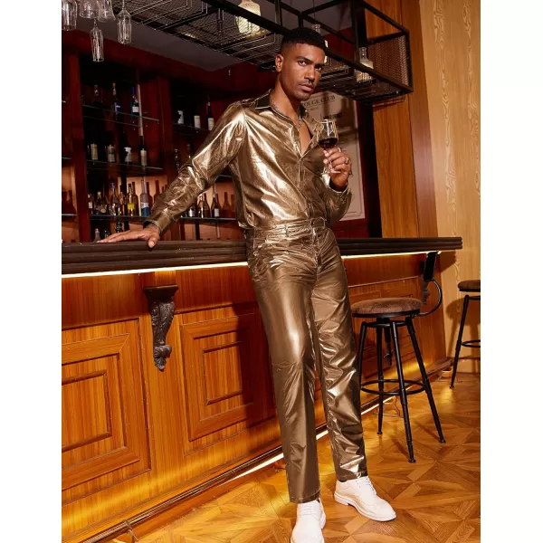 COOFANDY Mens Metallic Shiny Jeans 70‘s Party Dance Disco Nightclub Pants Straight Leg Trousers
