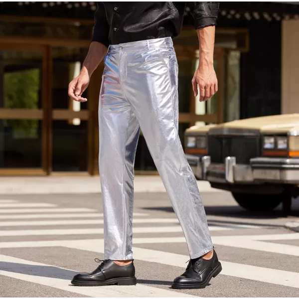 COOFANDY Mens Metallic Shiny Jeans 70‘s Party Dance Disco Nightclub Pants Straight Leg Trousers