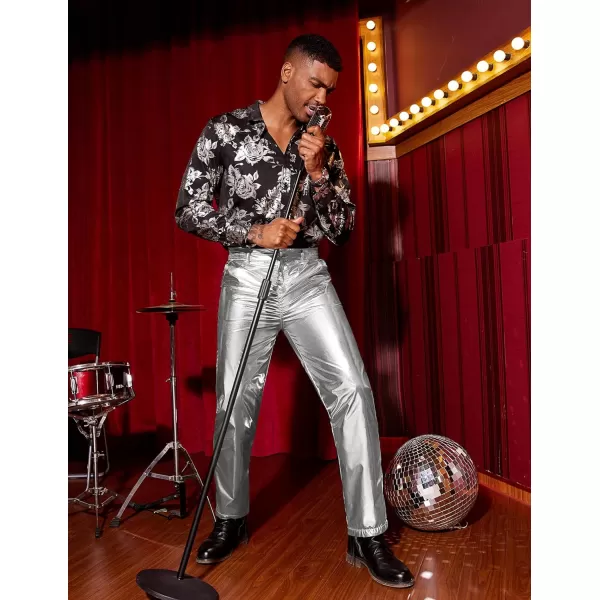 COOFANDY Mens Metallic Shiny Jeans 70‘s Party Dance Disco Nightclub Pants Straight Leg Trousers