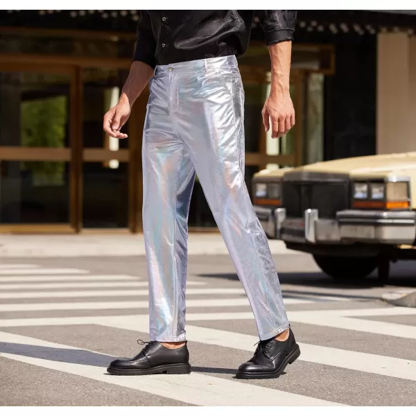 COOFANDY Mens Metallic Shiny Jeans 70‘s Party Dance Disco Nightclub Pants Straight Leg Trousers