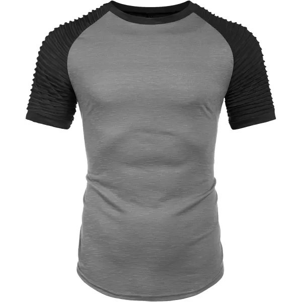 COOFANDY Men's Muscle T-Shirt Pleated Raglan Sleeve Bodybuilding Gym Tee Short Sleeve Fashion Workout Shirts Hipster Shirt)