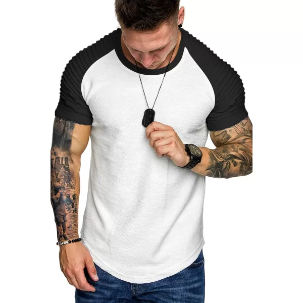 COOFANDY Men's Muscle T-Shirt Pleated Raglan Sleeve Bodybuilding Gym Tee Short Sleeve Fashion Workout Shirts Hipster Shirt)