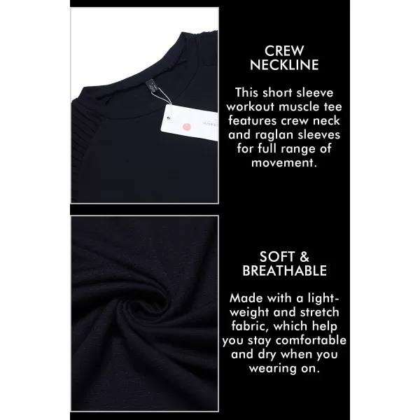 COOFANDY Men's Muscle T-Shirt Pleated Raglan Sleeve Bodybuilding Gym Tee Short Sleeve Fashion Workout Shirts Hipster Shirt