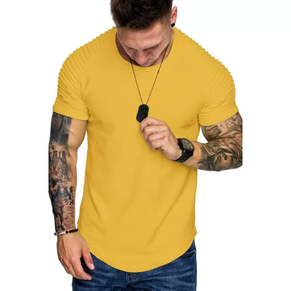 COOFANDY Men's Muscle T-Shirt Pleated Raglan Sleeve Bodybuilding Gym Tee Short Sleeve Fashion Workout Shirts Hipster Shirt