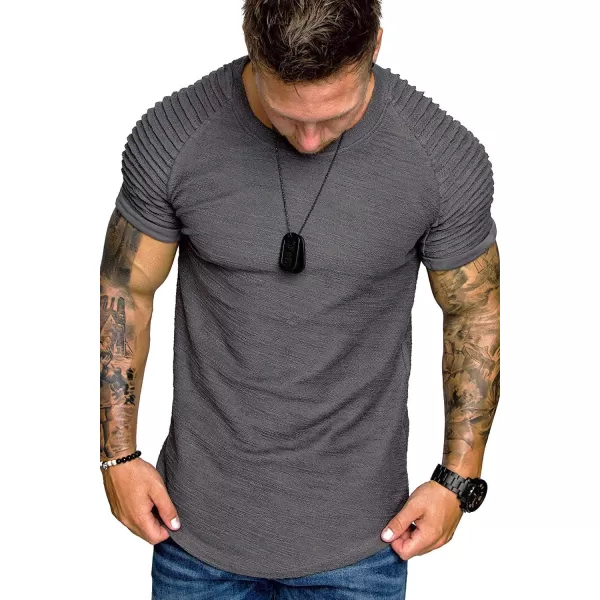 COOFANDY Men's Muscle T-Shirt Pleated Raglan Sleeve Bodybuilding Gym Tee Short Sleeve Fashion Workout Shirts Hipster Shirt