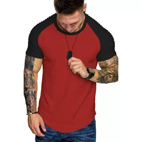 COOFANDY Men's Muscle T-Shirt Pleated Raglan Sleeve Bodybuilding Gym Tee Short Sleeve Fashion Workout Shirts Hipster Shirt)