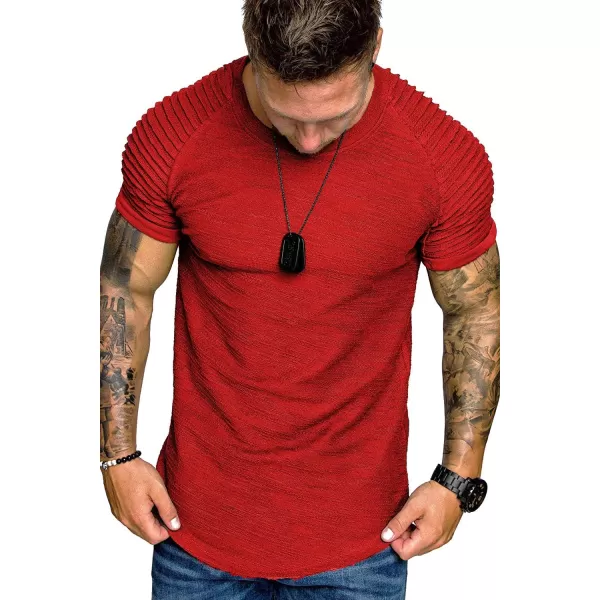 COOFANDY Men's Muscle T-Shirt Pleated Raglan Sleeve Bodybuilding Gym Tee Short Sleeve Fashion Workout Shirts Hipster Shirt