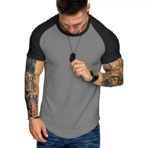 COOFANDY Men's Muscle T-Shirt Pleated Raglan Sleeve Bodybuilding Gym Tee Short Sleeve Fashion Workout Shirts Hipster Shirt)