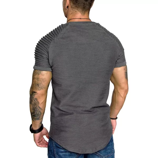 COOFANDY Men's Muscle T-Shirt Pleated Raglan Sleeve Bodybuilding Gym Tee Short Sleeve Fashion Workout Shirts Hipster Shirt