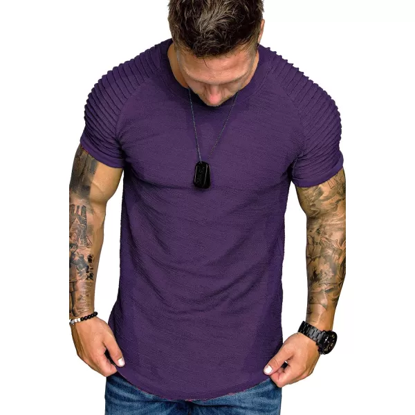 COOFANDY Men's Muscle T-Shirt Pleated Raglan Sleeve Bodybuilding Gym Tee Short Sleeve Fashion Workout Shirts Hipster Shirt
