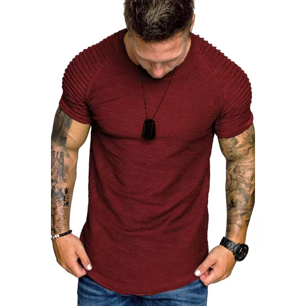 COOFANDY Men's Muscle T-Shirt Pleated Raglan Sleeve Bodybuilding Gym Tee Short Sleeve Fashion Workout Shirts Hipster Shirt