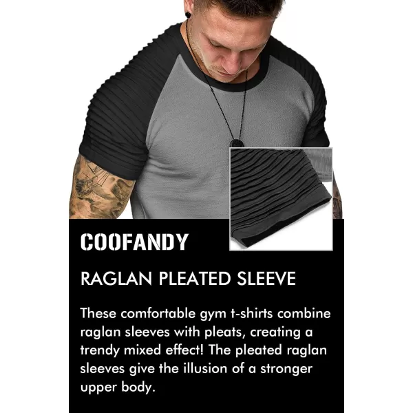 COOFANDY Men's Muscle T-Shirt Pleated Raglan Sleeve Bodybuilding Gym Tee Short Sleeve Fashion Workout Shirts Hipster Shirt)