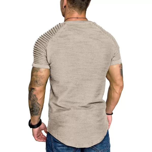 COOFANDY Men's Muscle T-Shirt Pleated Raglan Sleeve Bodybuilding Gym Tee Short Sleeve Fashion Workout Shirts Hipster Shirt