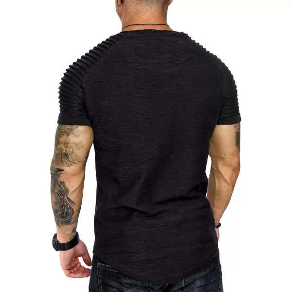 COOFANDY Men's Muscle T-Shirt Pleated Raglan Sleeve Bodybuilding Gym Tee Short Sleeve Fashion Workout Shirts Hipster Shirt