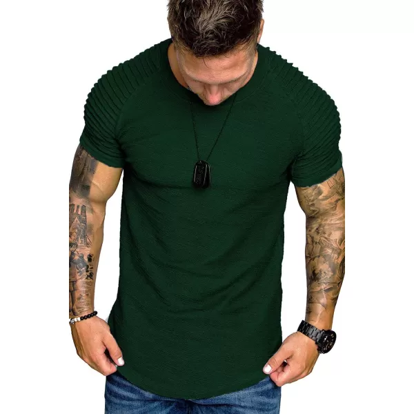 COOFANDY Men's Muscle T-Shirt Pleated Raglan Sleeve Bodybuilding Gym Tee Short Sleeve Fashion Workout Shirts Hipster Shirt
