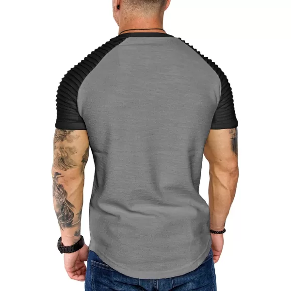 COOFANDY Men's Muscle T-Shirt Pleated Raglan Sleeve Bodybuilding Gym Tee Short Sleeve Fashion Workout Shirts Hipster Shirt)