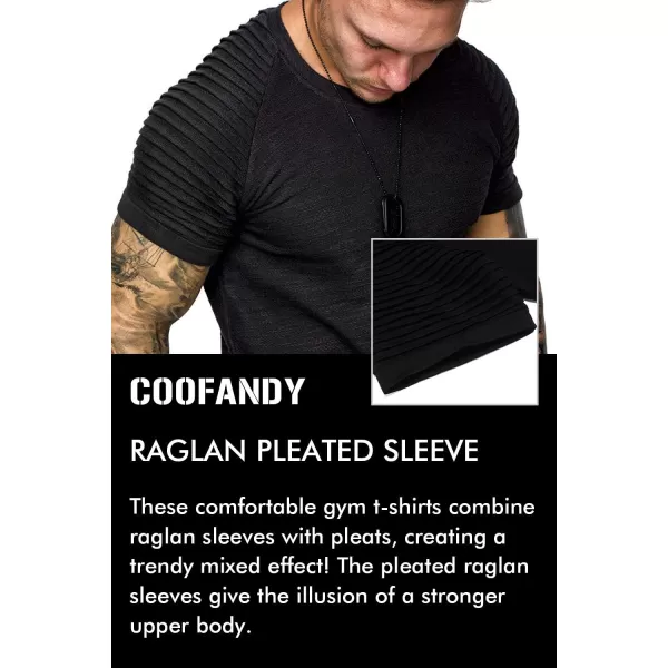 COOFANDY Men's Muscle T-Shirt Pleated Raglan Sleeve Bodybuilding Gym Tee Short Sleeve Fashion Workout Shirts Hipster Shirt