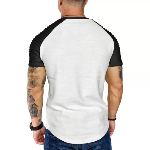 COOFANDY Men's Muscle T-Shirt Pleated Raglan Sleeve Bodybuilding Gym Tee Short Sleeve Fashion Workout Shirts Hipster Shirt)