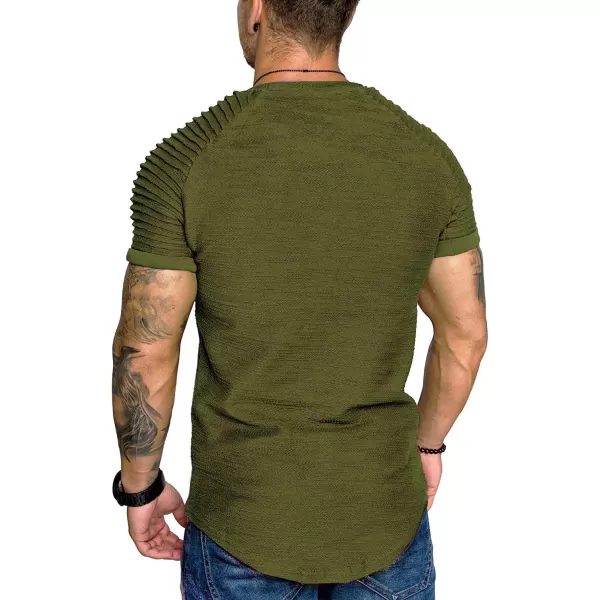 COOFANDY Men's Muscle T-Shirt Pleated Raglan Sleeve Bodybuilding Gym Tee Short Sleeve Fashion Workout Shirts Hipster Shirt