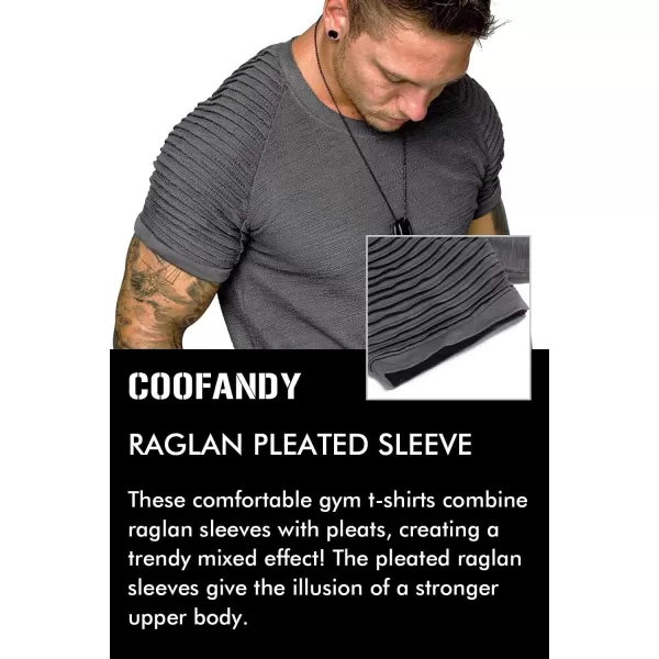 COOFANDY Men's Muscle T-Shirt Pleated Raglan Sleeve Bodybuilding Gym Tee Short Sleeve Fashion Workout Shirts Hipster Shirt