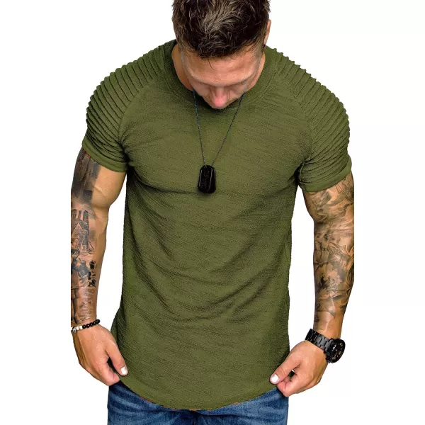 COOFANDY Men's Muscle T-Shirt Pleated Raglan Sleeve Bodybuilding Gym Tee Short Sleeve Fashion Workout Shirts Hipster Shirt