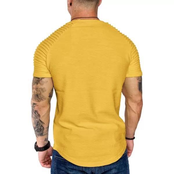 COOFANDY Men's Muscle T-Shirt Pleated Raglan Sleeve Bodybuilding Gym Tee Short Sleeve Fashion Workout Shirts Hipster Shirt