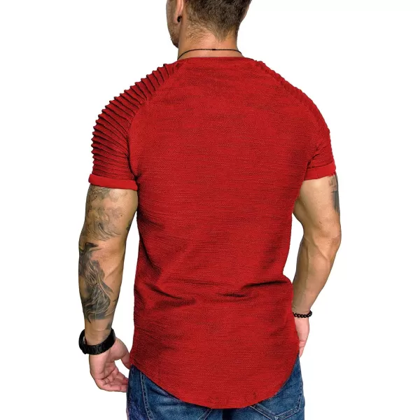 COOFANDY Men's Muscle T-Shirt Pleated Raglan Sleeve Bodybuilding Gym Tee Short Sleeve Fashion Workout Shirts Hipster Shirt