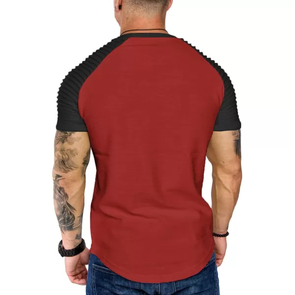 COOFANDY Men's Muscle T-Shirt Pleated Raglan Sleeve Bodybuilding Gym Tee Short Sleeve Fashion Workout Shirts Hipster Shirt)