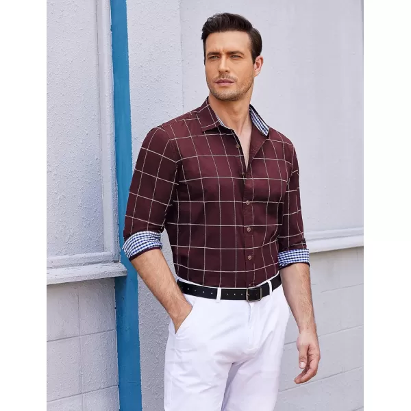 COOFANDY Mens Plaid Dress Shirt Long Sleeve Business Casual Regular Fit Button Down Shirts