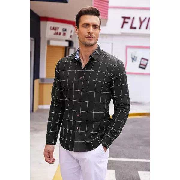 COOFANDY Mens Plaid Dress Shirt Long Sleeve Business Casual Regular Fit Button Down Shirts