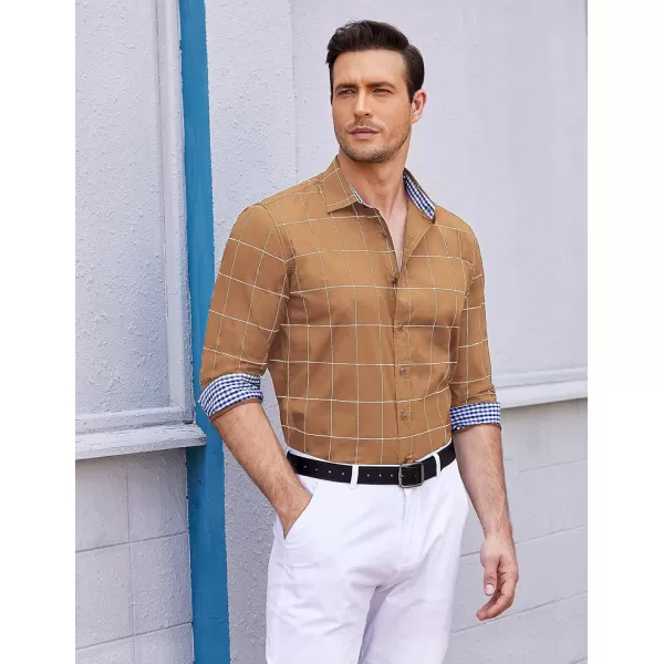COOFANDY Mens Plaid Dress Shirt Long Sleeve Business Casual Regular Fit Button Down Shirts