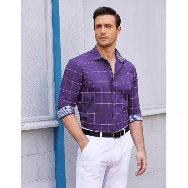 COOFANDY Mens Plaid Dress Shirt Long Sleeve Business Casual Regular Fit Button Down Shirts